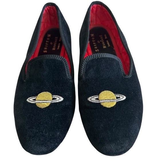 Shipton & Heneage Velvet Smoking Slippers Saturn Embroidered UK 6 main image 16